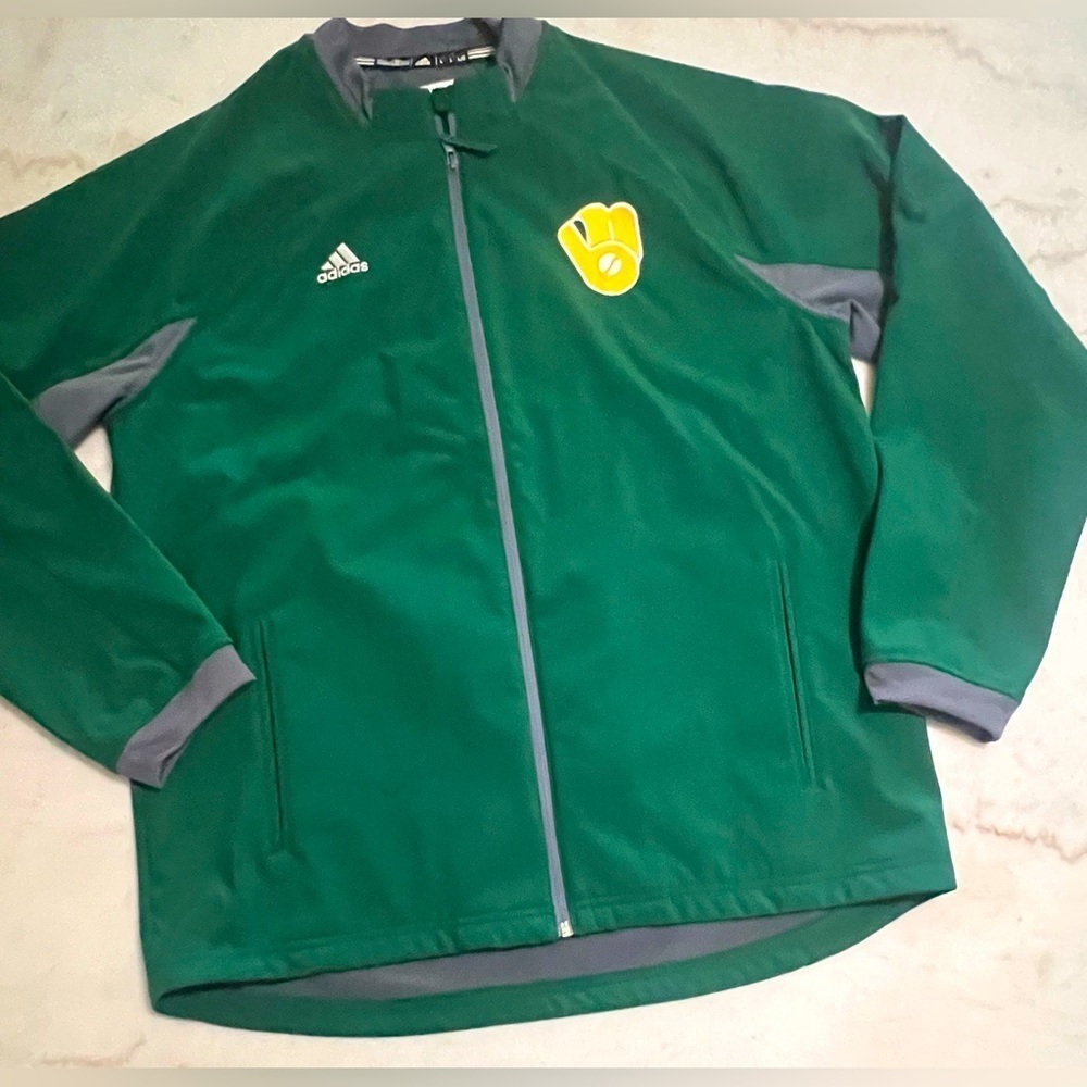 Men’s Adidas MLB Milwaukee Brewers Full Zip Fleece Lined Green Jacket Size L